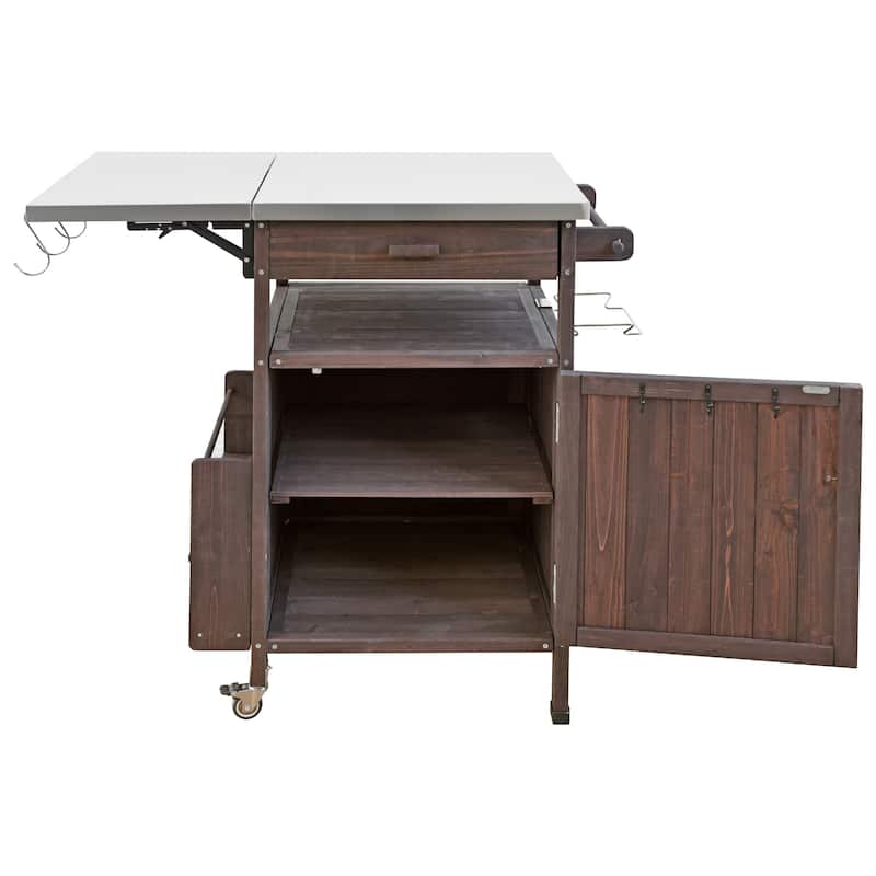 40.5" Outdoor Grill Cart with Stainless Steel Top, Storage Cart with Drop Leaf, Rolling Kitchen Cart with Lockable Wheels