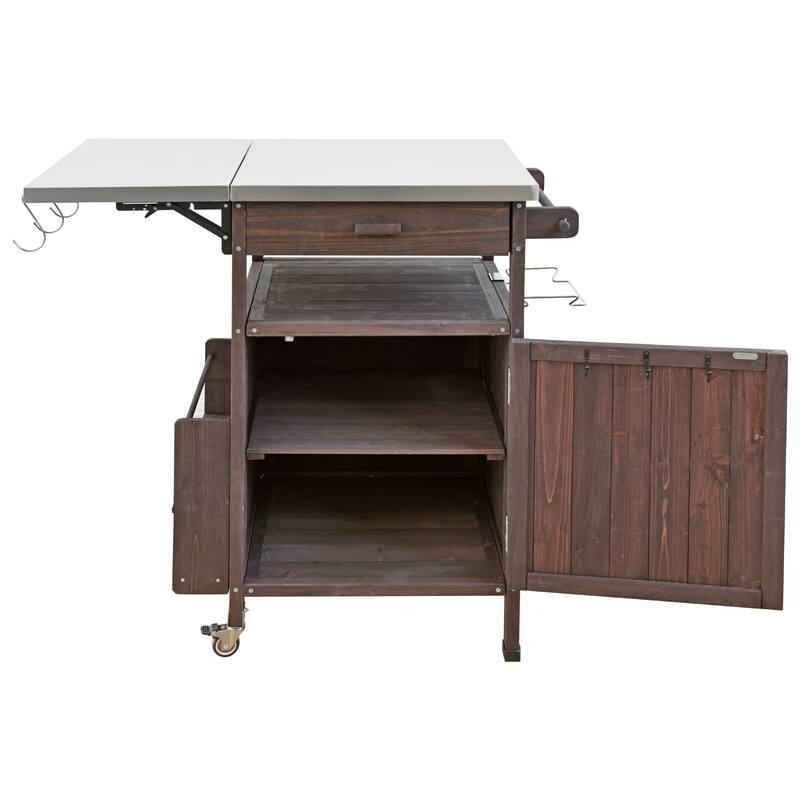 Outdoor Grill Cart Portable Dining Carts Rolling Storage Cabinet
