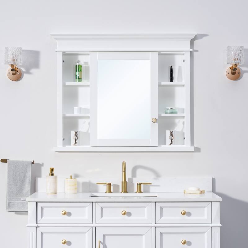 32''H Recessed Mount Solid Wood Framed Medicine Cabinet With Mirror And Shelves - 40''W X32"H,Left open