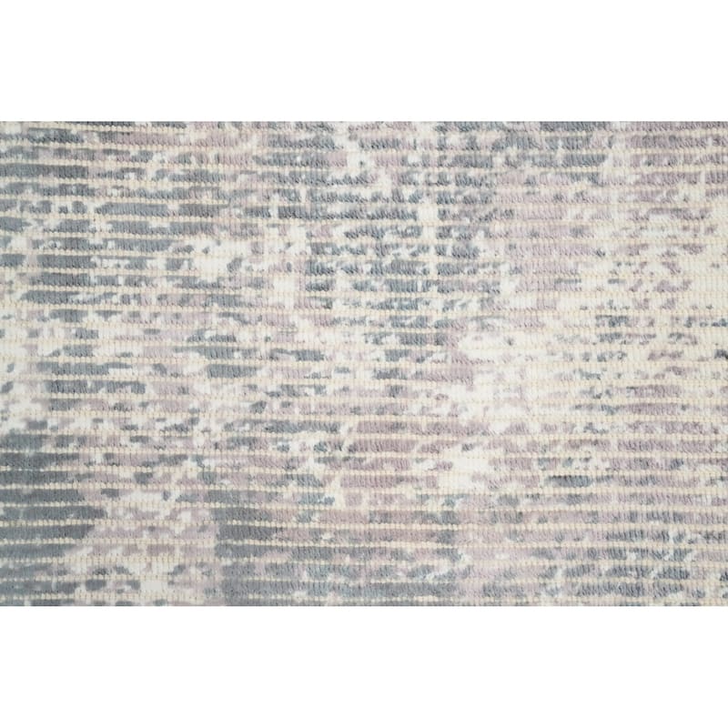 Hand Knotted Oriental Viscose Silk Carpet Modern Abstract Greys & Charcoal Abstract Area Rug - 4' 0'' X 2' 0''