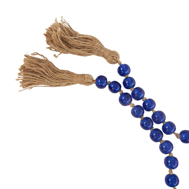 Glass Handmade Round Long Beaded Garland with Tassel with Knotted Brown Jute