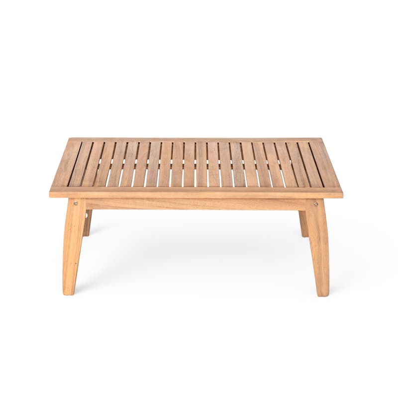 2-Piece Outdoor Patio Acacia Wood Rope Weave Conversation Sofa Set with Coffee Table
