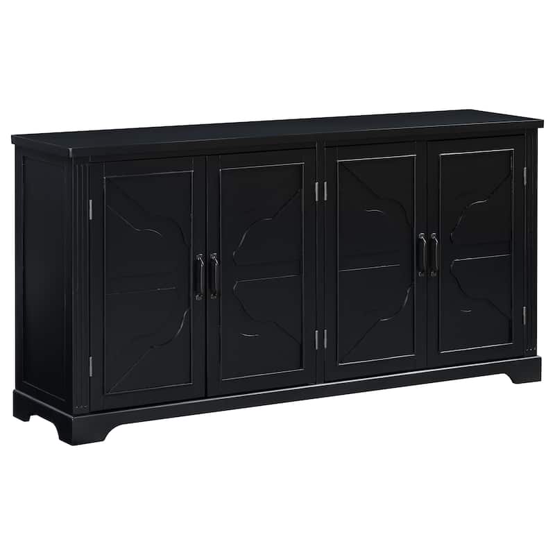 Coffee Bar Cabinets Wooden Sideboard with 4 Pinewood Doors and Legs, Storage Cabinet Kitchen Cabinet with 4 Metal Handles