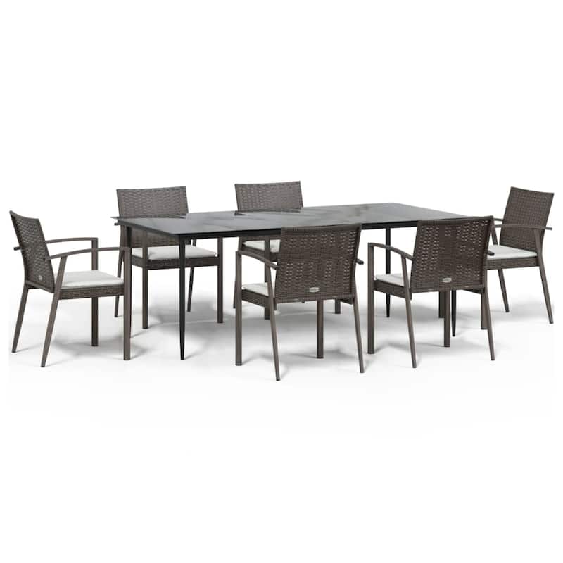 vidaXL Patio Dining Set Table and Chair with Cushions Poly Rattan and Steel
