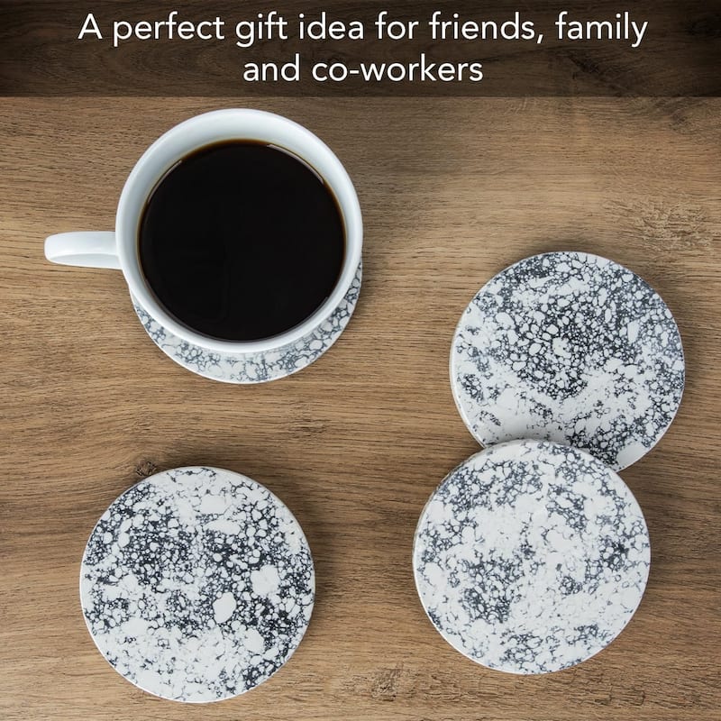 4 Pack Black Grey & White Round Resin Coasters 4.75" Round Heat Tolerant Protects Surfaces Easily Wipes Clean