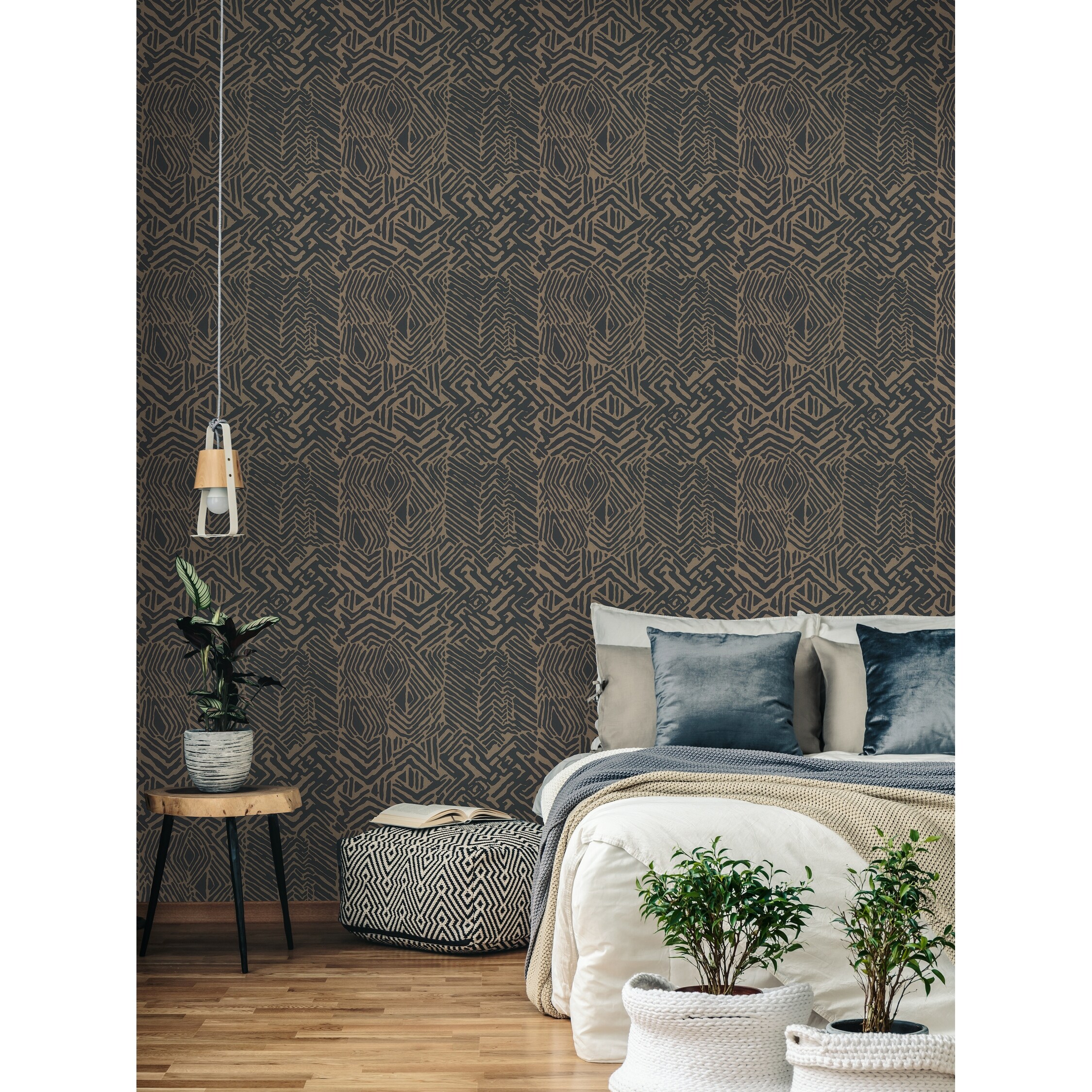 Shop Oakland Tribal Print Black Brown Wallpaper Overstock