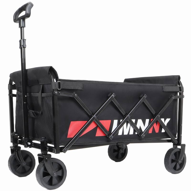 Lightweight Collapsible Utility Wagon - 220lb Capacity with Cup Holders, Folding Cart for Garden & Shopping