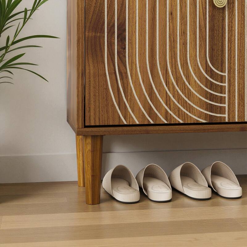 23.6" Shoe Storage Cabinet with 2 Flip Drawers, Modern Freestanding Shoe Organizer with Metal Handles for Entryway