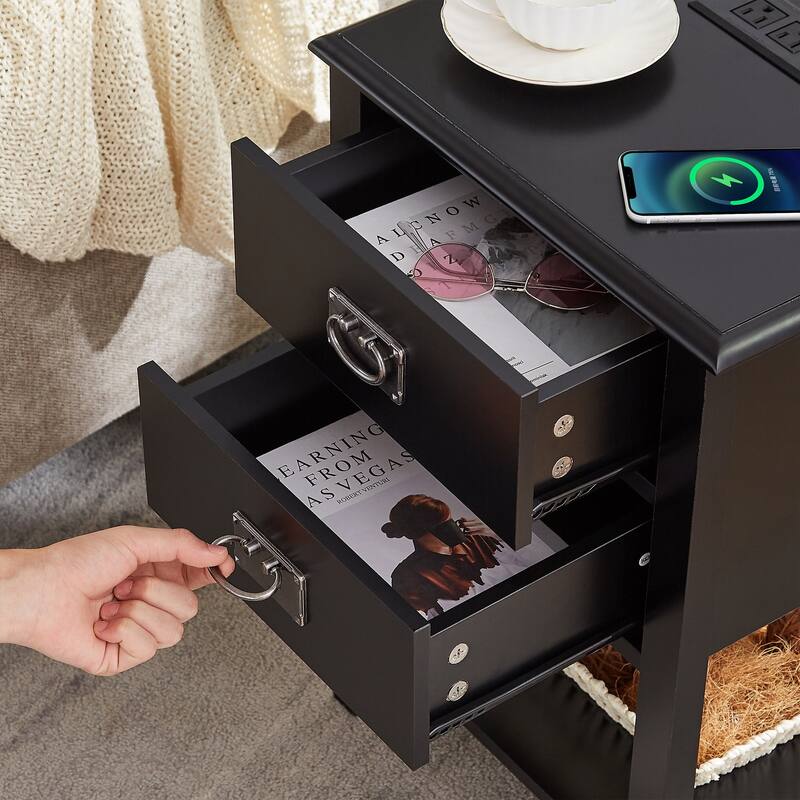 Modern Nightstands Set of 2with Charging Station and USB Port