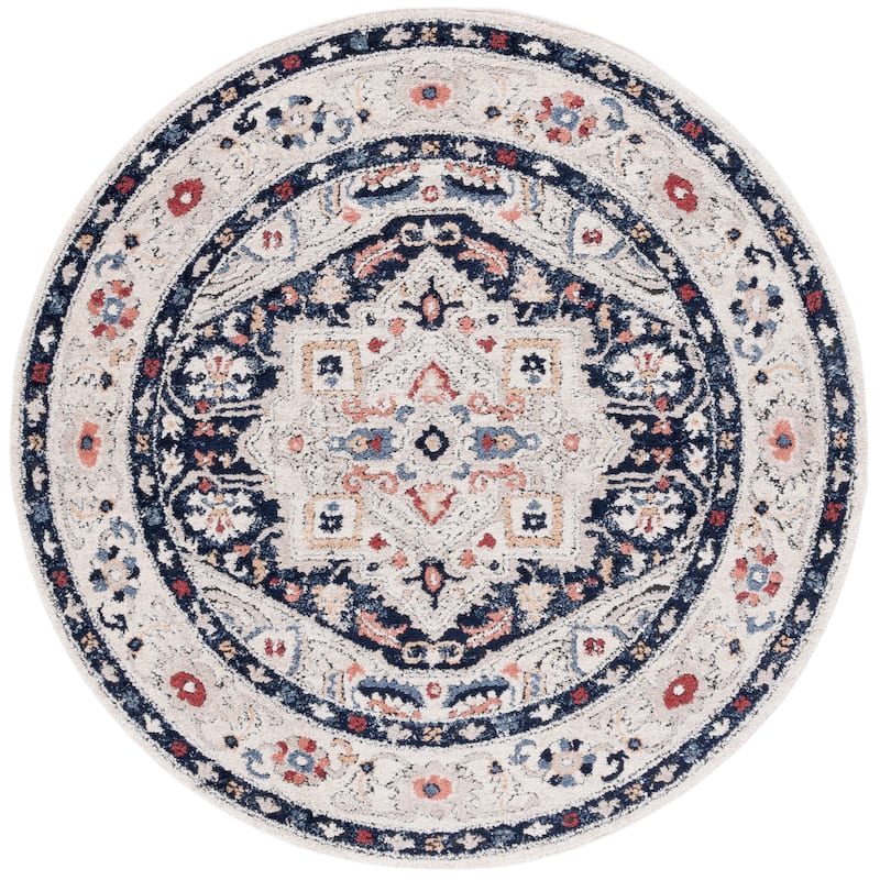 SAFAVIEH Luna Jerrie Oriental Medallion Rug - 6'7" Round - Beige/Navy