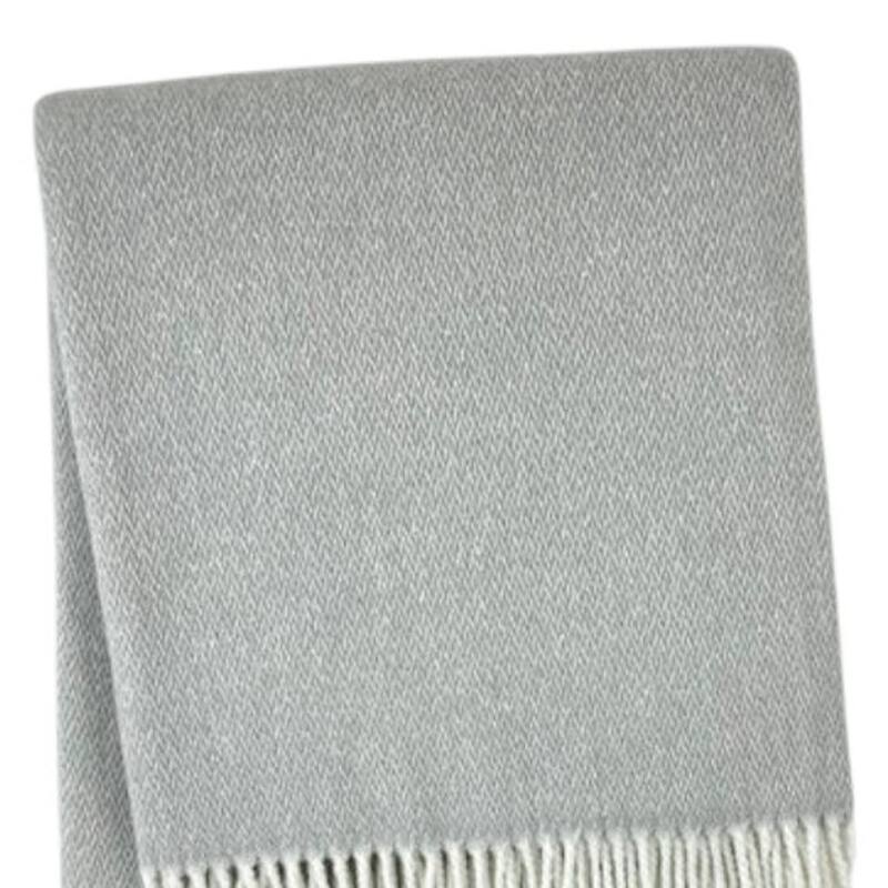 HomeRoots 55" X 70" Light Gray And White Herringbone Cotton And Microfiber Woven Throw Blanket with Fringe