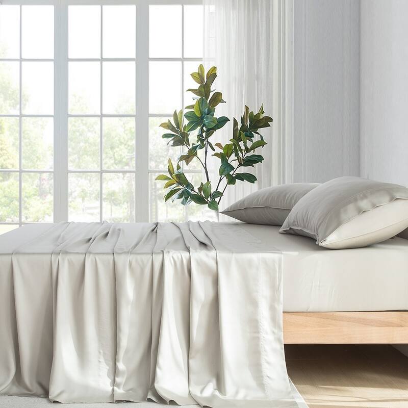 400TC Cooling Sheet Set, Sateen Weave 4 Piece Bedding with 16 Inch Deep Pocket Fitted Sheet