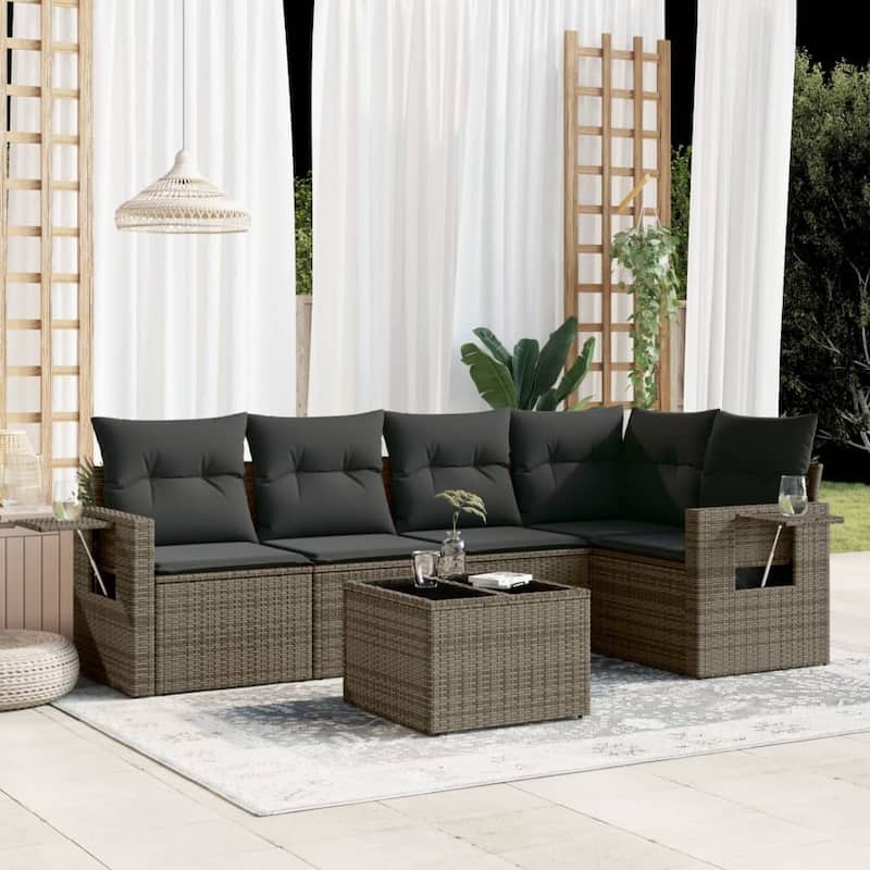 vidaXL Patio Sofa Set with Cushions Outdoor Conversation Furniture Poly Rattan