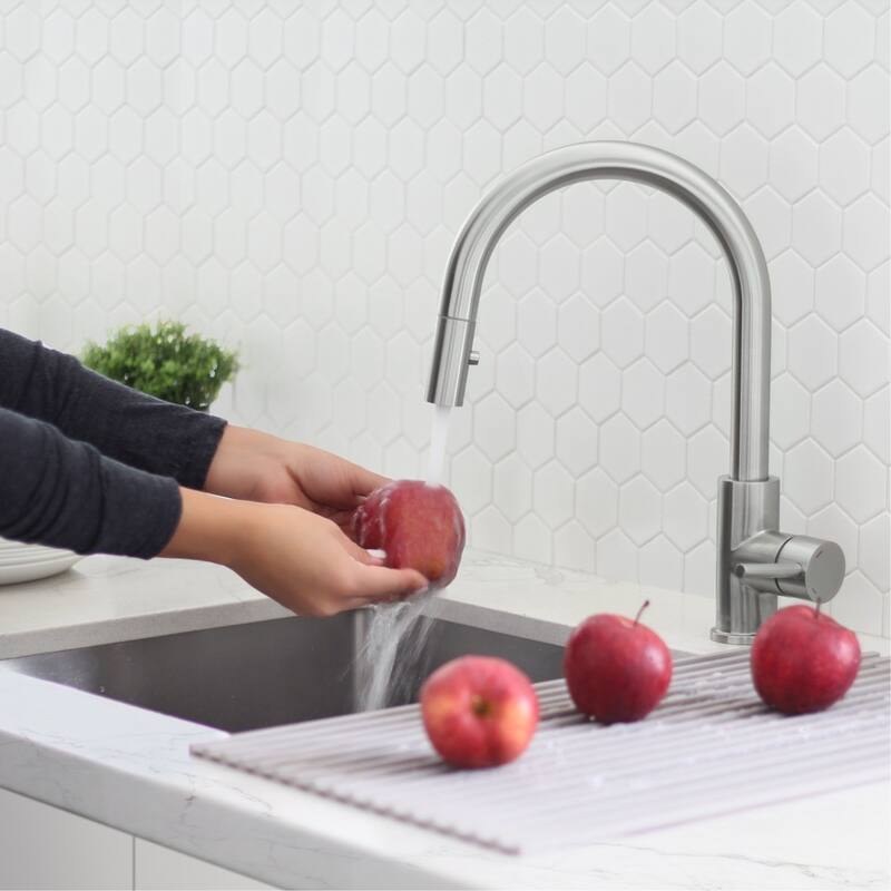 STYLISH Kitchen Sink Faucet Single Handle Pull Down Dual Mode in Stainless Steel - Faucet Height: 14 1/8" | Spout Height: 6 3/4"