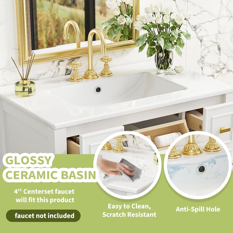 Roomfitters 30" Vanity with Ceramic Sink, Solid Wood Cabinet with 5 Drawers, Modern Freestanding Bathroom Storage Unit