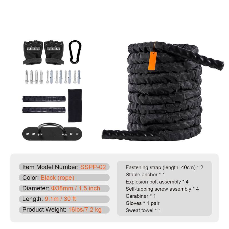 Battle Rope, 1.5 Inch Diameter Polyester Exercise Rope, Battle Exercise Equipment, Heavy Weighted Rope for Home Gym
