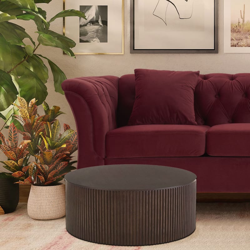 Marble Williamspace Fully Assembled Round Side Coffee Table For Living Room - 27.56"x27.56"-Brown