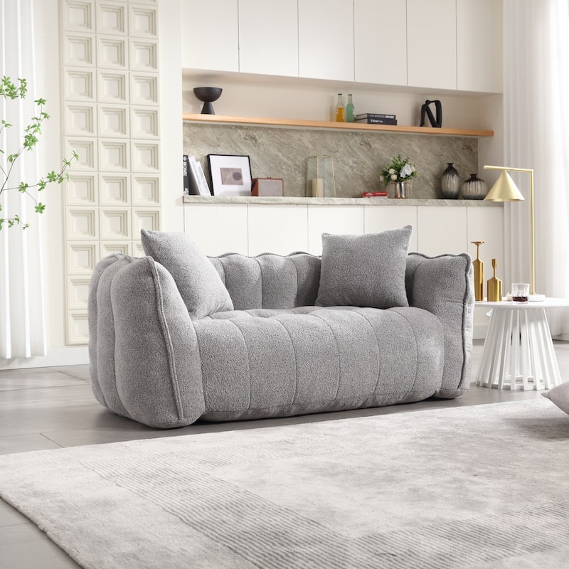 Chenille Bean Bag Sofa w2 Pillows Upholstered Loveseat, Deep Seat Sofa for Living Room Sleeper Recliner Sofa Couch