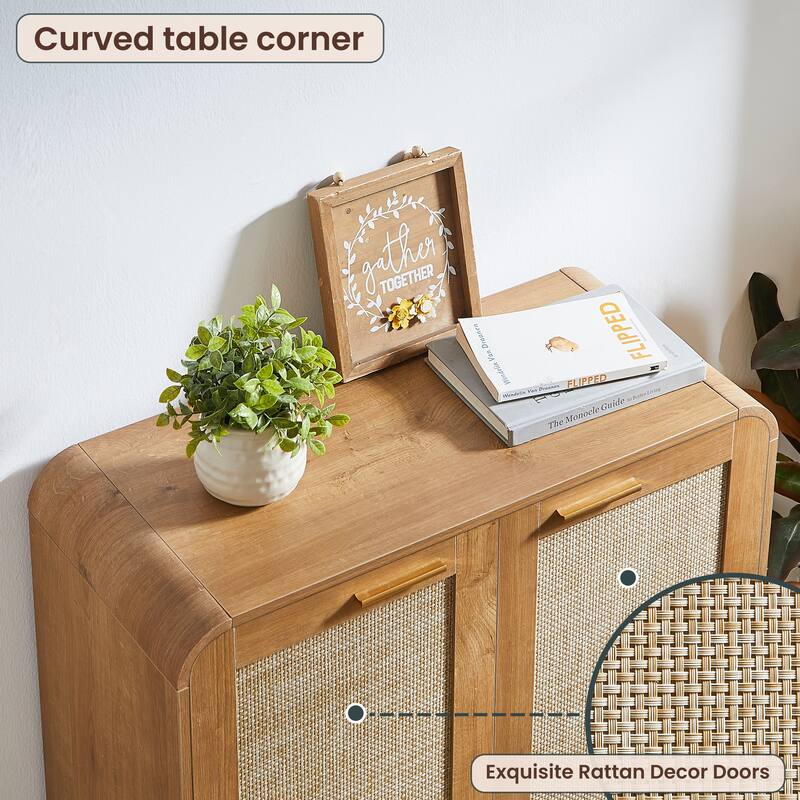 GDF Studio - Lindenwave Coastal Rattan and Wood Shoe Storage Cabinet with Adjustable Shelves