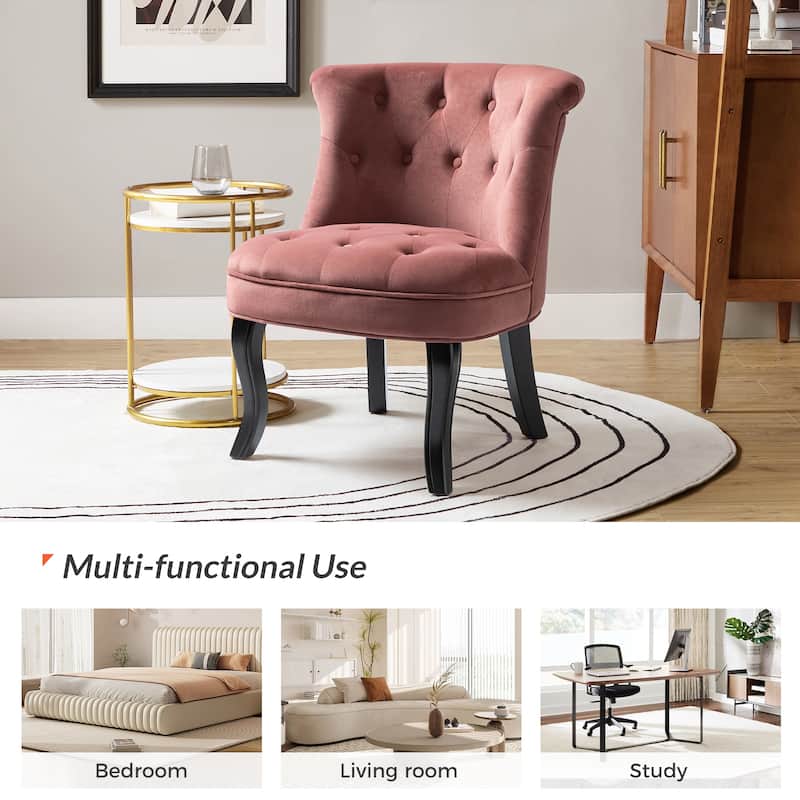 Paolino 25.1" Wide Traditional Velvet Button-tufted Back Stools with Wood Legs by HULALA HOME