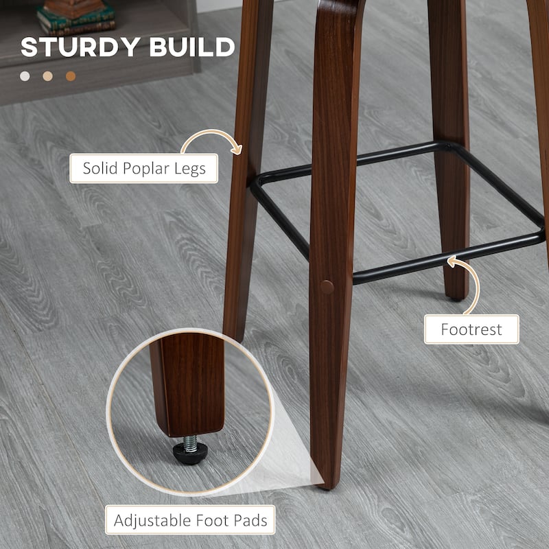 HOMCOM Counter Height Bar Stools Set of 2 PU Leather Swivel Barstools with Footrest and Tufted Back