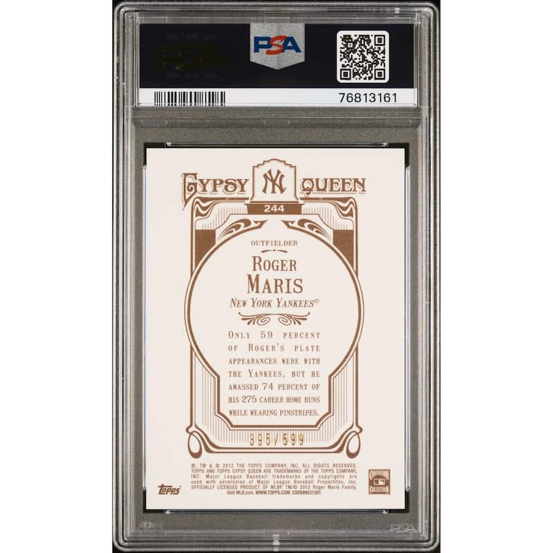 Roger Maris 2012 Topps Gypsy Queen Blue Frame Baseball Card #244 Graded PSA 10 - 8'6" x 11'6"