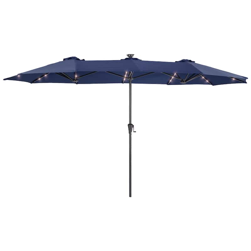 BONOSUKI 13 x 7.2ft Solar-Powered LED Double-Sided Patio Umbrella with Large Canopy Outdoor Table Umbrella for Garden, Navy Blue