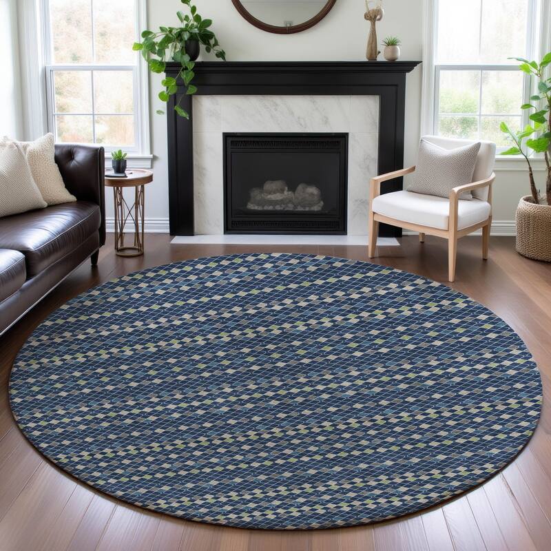 Premium Washable Super Soft Boho Global Mayfield Rug - Navy - 8' x 8'