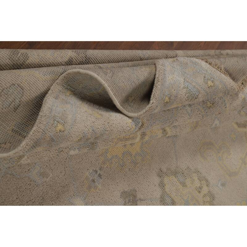 Geometric Beige Oushak Indian Area Rug Hand-Knotted Wool Carpet - 7'10"x 9'10"