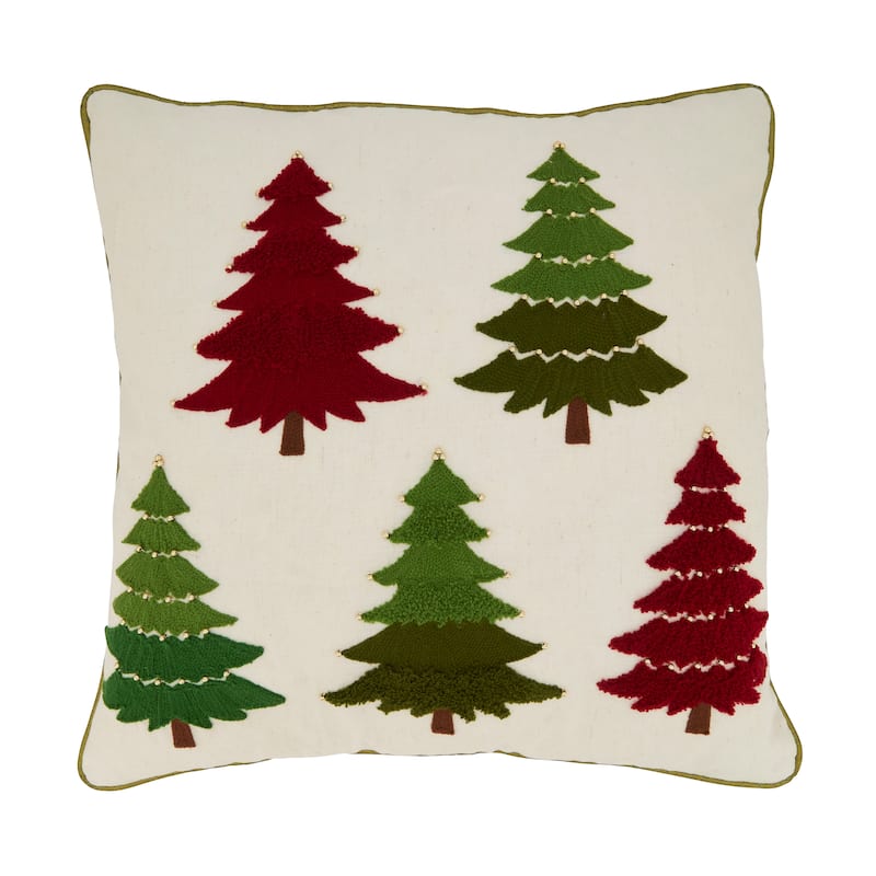 Embroidered Christmas Tree Throw Pillow - Cover Only - 20"x20"
