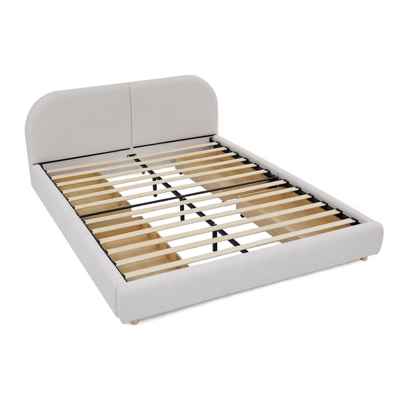 Stylish Curve-shaped Upholstered Platform Bed Frame Modern Minimalist Low Profile Bed with Curved Headboard Optional Storage Bed