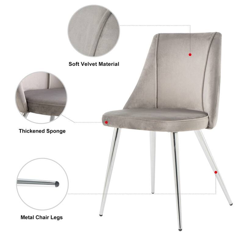 Modern/Simple Velvet Fabric Dining Chairs with Chrome Metal Legs Set of 4
