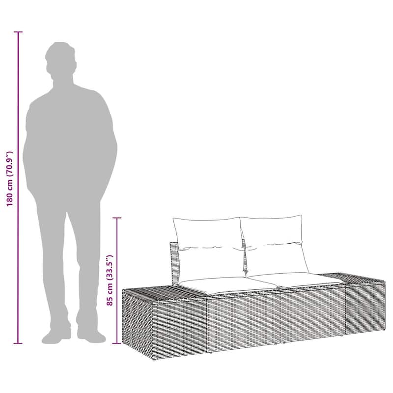 vidaXL 2-Seater Garden Sofa with Cushions Black/Brown/Grey Poly Rattan