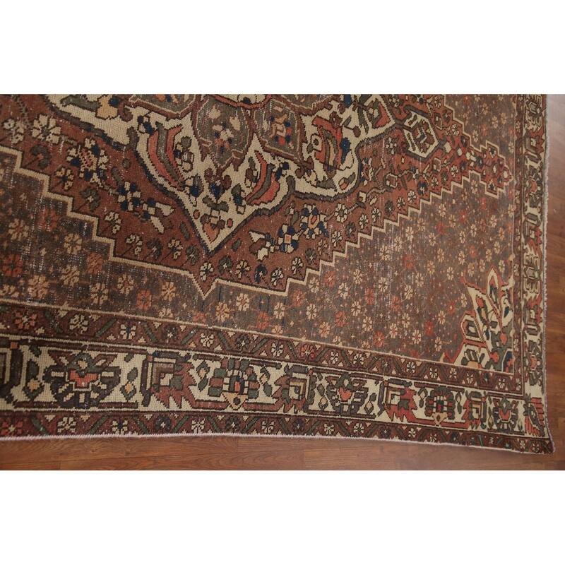 Hand Knotted Oriental 100% Wool Carpet Traditional Tribal Brown Bakhtiari Area Rug - 9' 10'' X 6' 2''