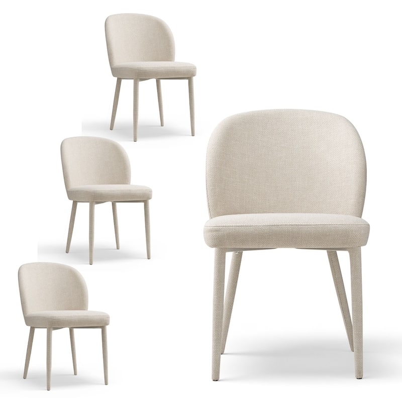 Fully Upholstered Textured Fabric Dining Chairs with Fabric-Wrapped Legs (Set of 4)