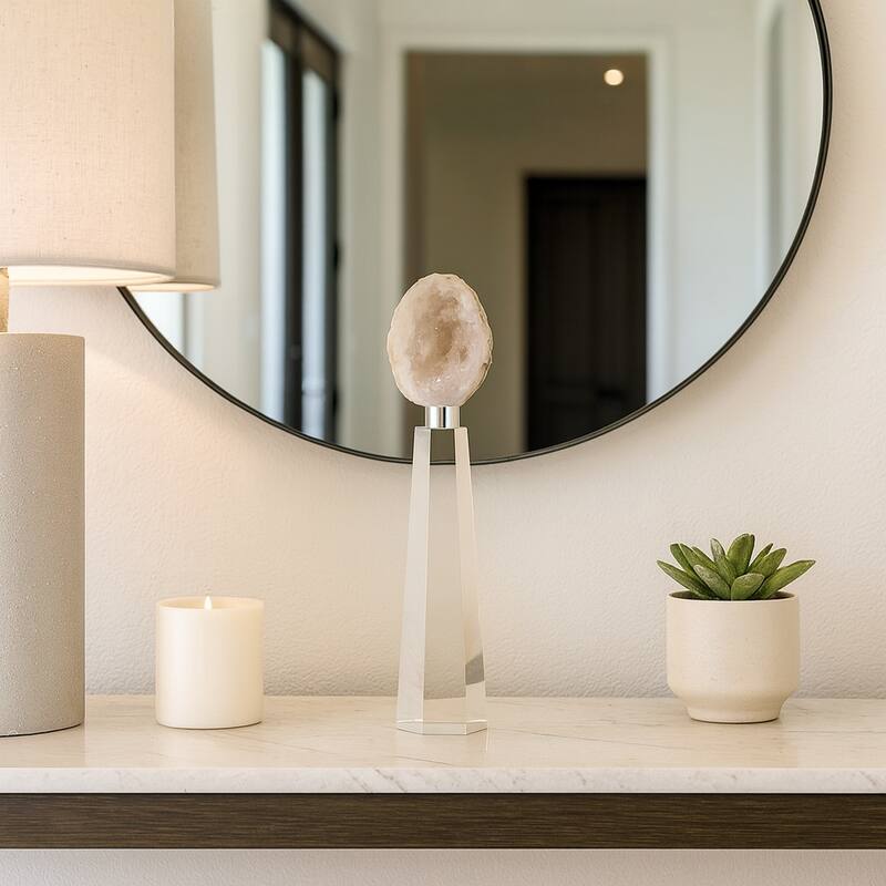 Crystal Stone Decorative Object Modern Geometric Glass Base Home Decor