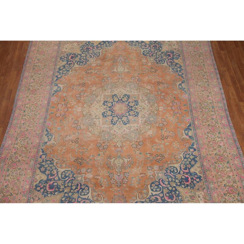Hand Knotted Oriental 100% Wool Carpet Traditional Floral Oranges & Rust Mashad Area Rug - 12' 8'' X 9' 6''
