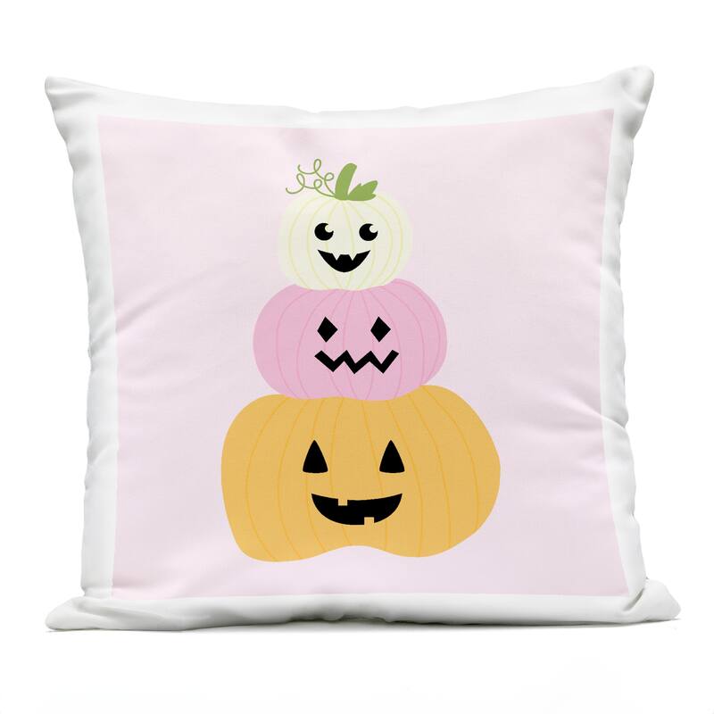 Stupell Pastel Happy Jack-o-Lanterns Printed Outdoor Throw Pillow Design by Sazerelli Designs - Accent - Polyester - Pink - Single