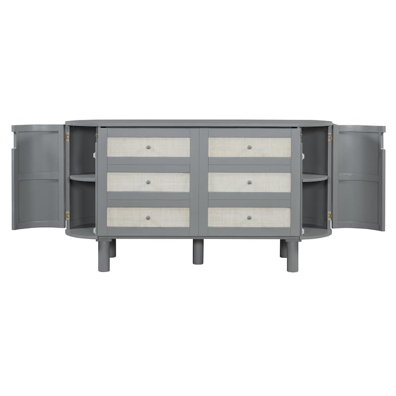 Queen Size Murphy Bed with Hidden Storage, Side Cabinets, and Woven Drawer Design, Space-Saving Foldable Bed