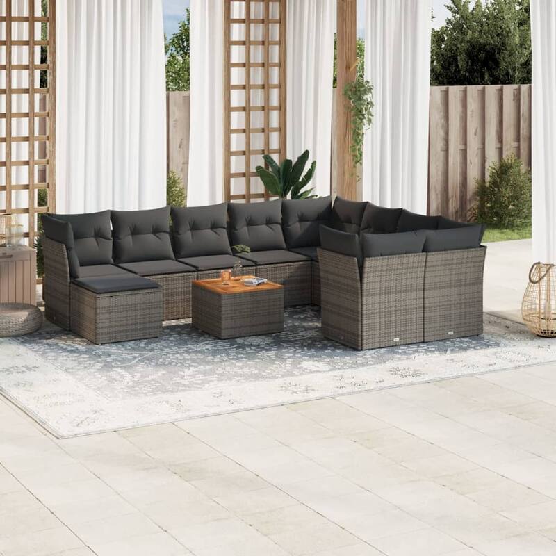vidaXL Patio Sofa Set with Cushions Outdoor Furniture 11 Piece Poly Rattan - 24.4 x 24.4 x 27.2 - Grey