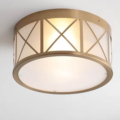 Pagoda 13" Drum Metal/Glass Flush Mount Brass Gold by JONATHAN Y