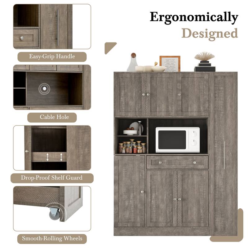 52.8" Buffet Cabinet with Hutch - Kitchen Pantry Storage with Pull-Out Side Cabinet, Shelves & Drawers - Sideboard Cupboard