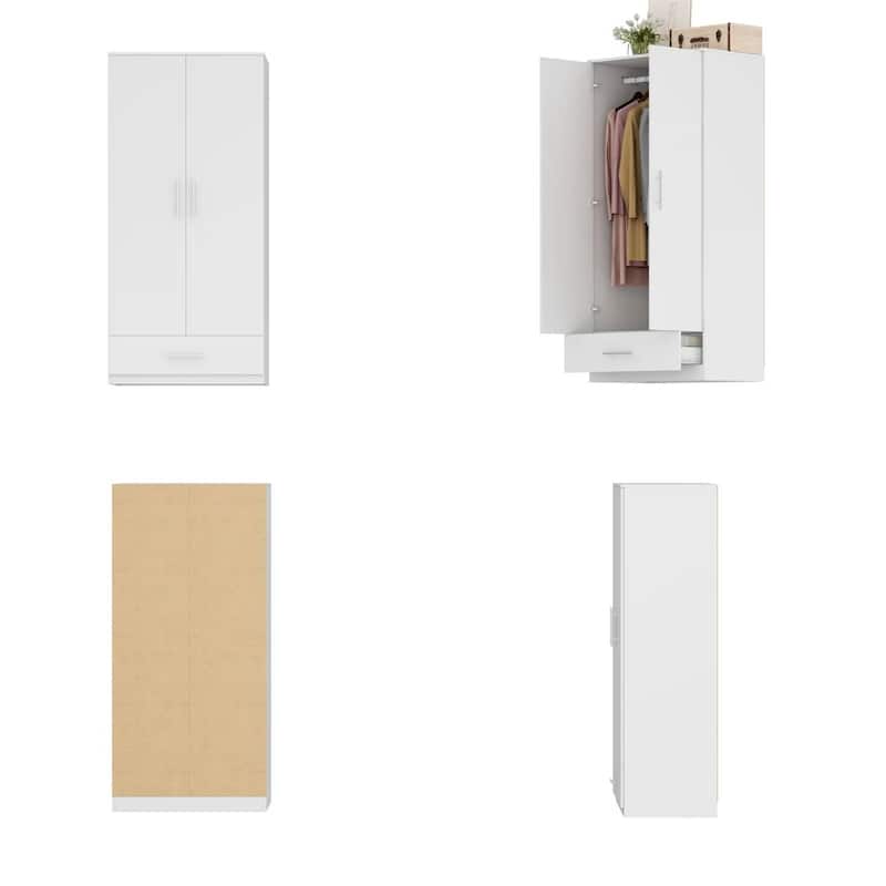 Modern White Armoire Wardrobe Closet with Storage Drawer and Hanging Rod - 66.9'' H X 31.5'' W X 18.9'' D