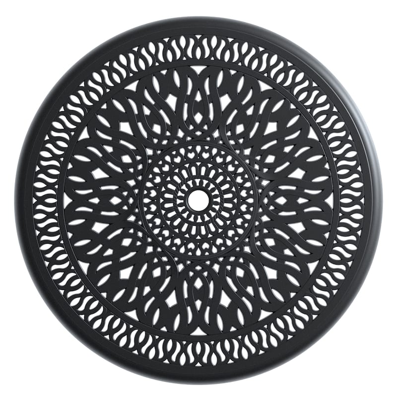 Ø35.43-inch Cast Aluminum Patio Dining table With Black Frame and Umbrella Hole