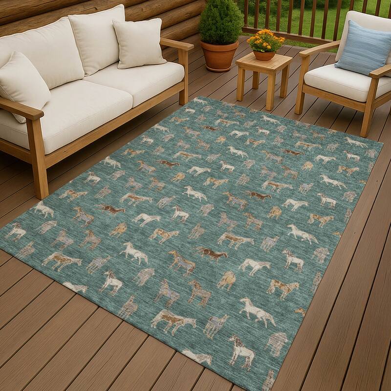Machine Washable Indoor/ Outdoor Horses Chantille Rug