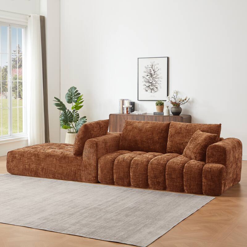 Modular Corduroy L-shaped Sectional Sofa with Chaise, Deep Seat & Plush Cushions, 3 Seater Couch for Living Room