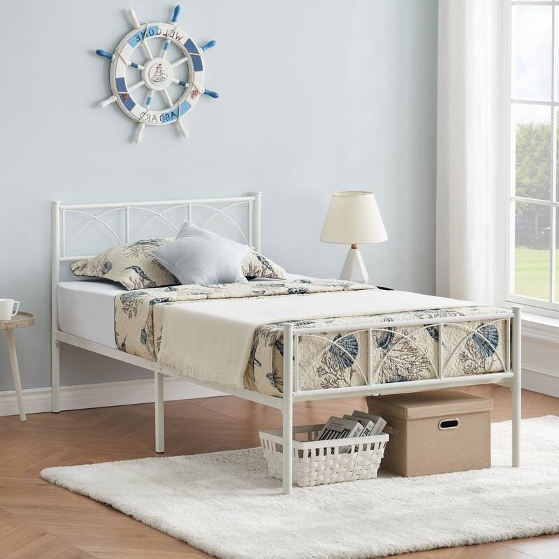 Bed Frame with Headboard and Footboard - White - Twin