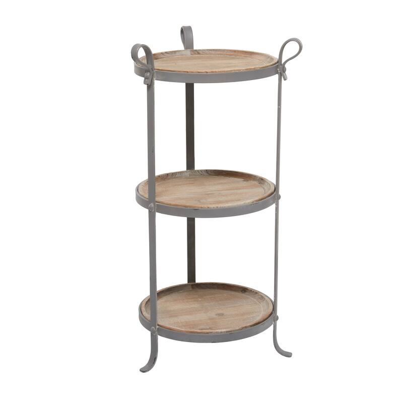 Metal 2 Shelf Accent Table with Brown Wood Tabletops - Gray - Roche River Decor - 14"Wx14"Lx28"H