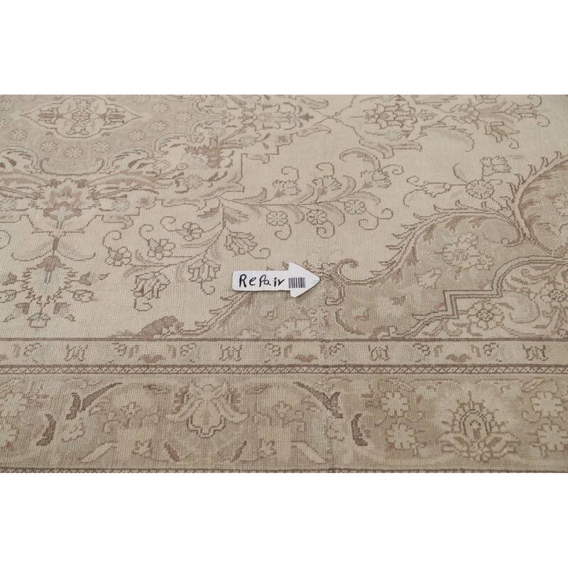 Hand Knotted Oriental 100% Wool Carpet Traditional Medallion Beige & Ivories Tabriz Area Rug - 9' 4'' X 6' 3''