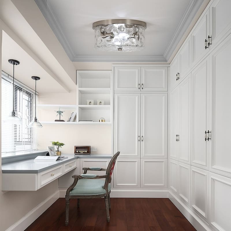 2-Light Flush Mount Ceiling Light with Clear Hammered Glass - N/A